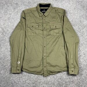 Buffalo David Bitton Long Sleeve Military Inspired Button Up Shirt Mens XL Green